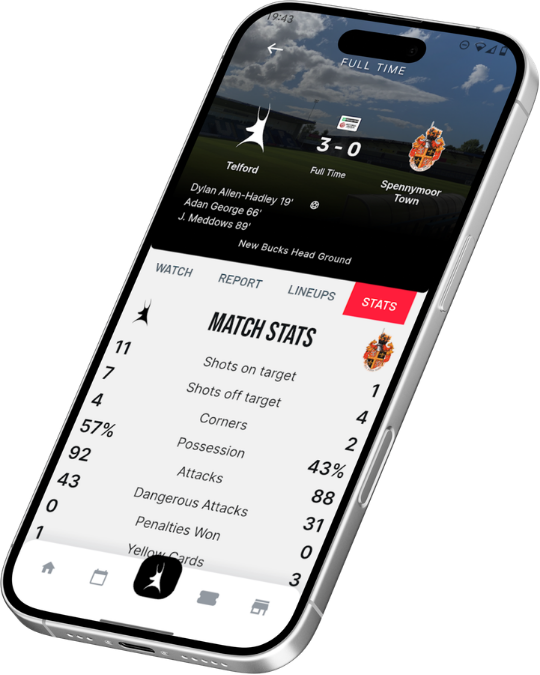 AFC Telford United mobile app mockup
