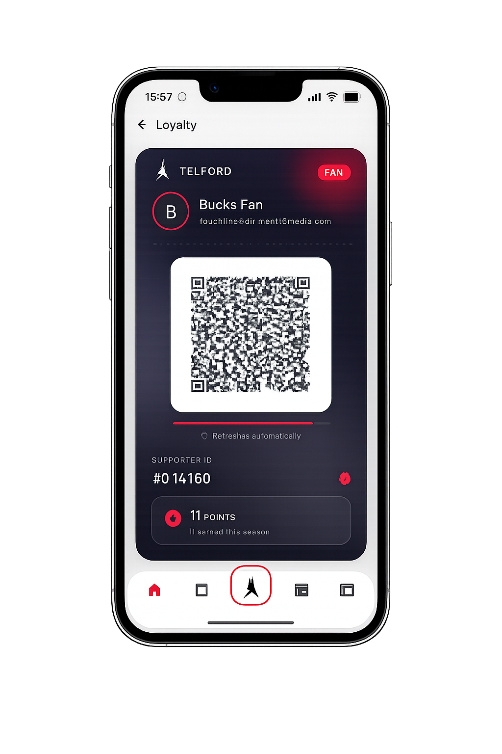 StandBased Loyalty digital supporter card with scannable QR code shown in the club app