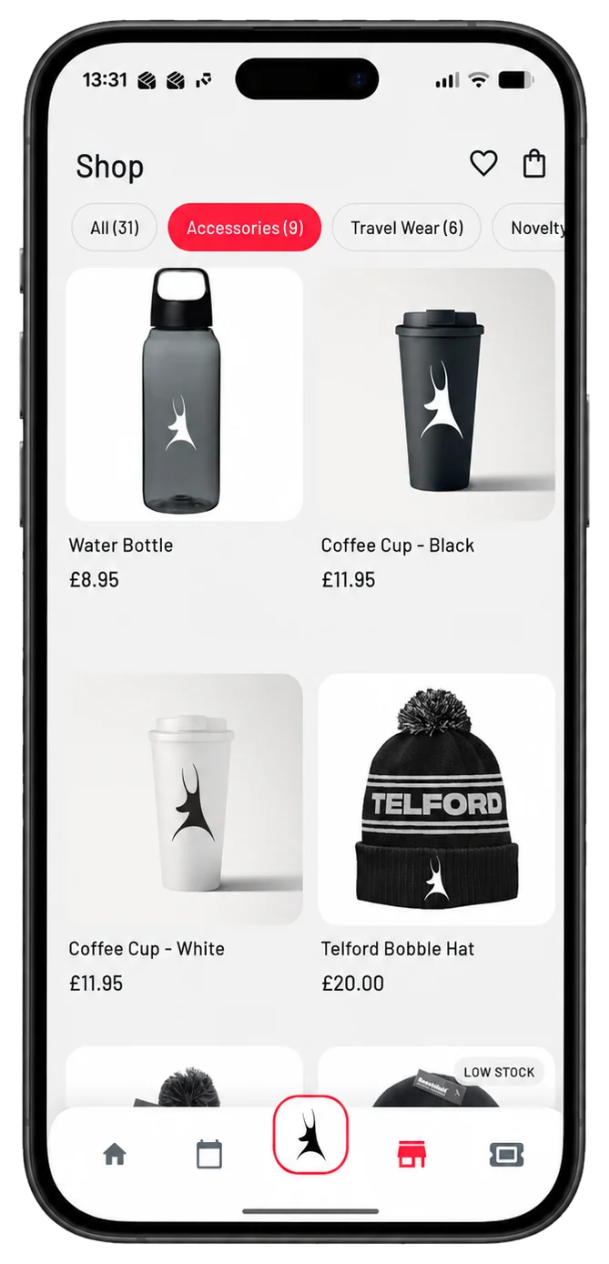 StandBased club shop running inside the mobile app on a phone