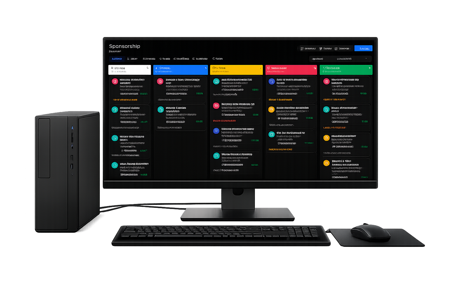 StandBased CRM sponsorship pipeline board shown on a desktop computer