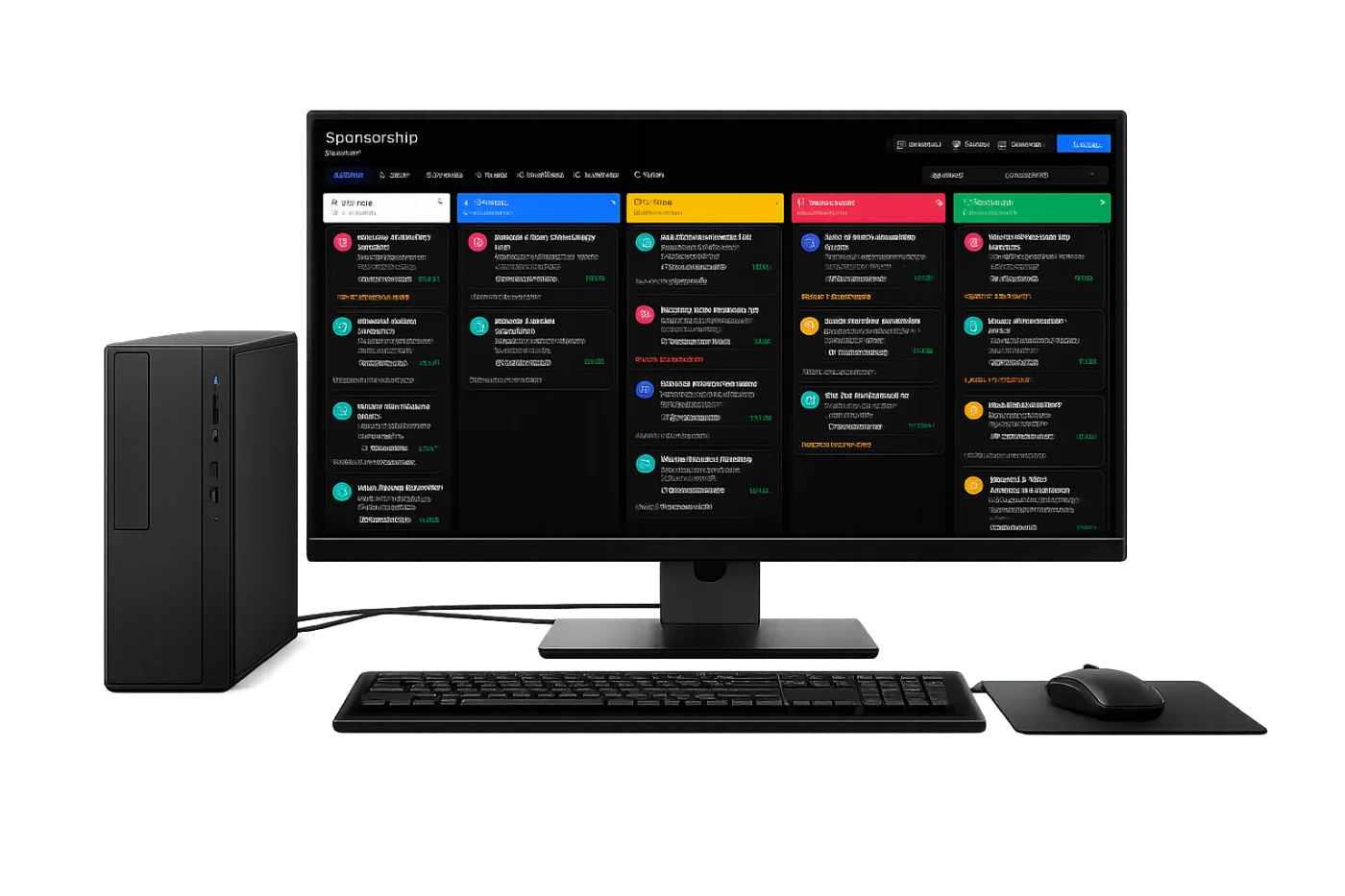StandBased CRM sponsorship pipeline board shown on a desktop computer